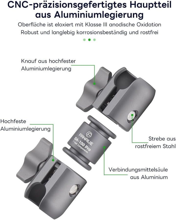 FANAUE DA-100PRO Verbundstoff-Verbindungsarm ist kompatibel mit RAM mounts Typ B 1" Kugelmontage und