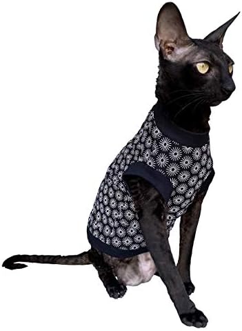 Hairless Cat's Cotton Stretch T-Shirt Black Spring for Sphynx Cats (L) Large Black Spring, Large Bla