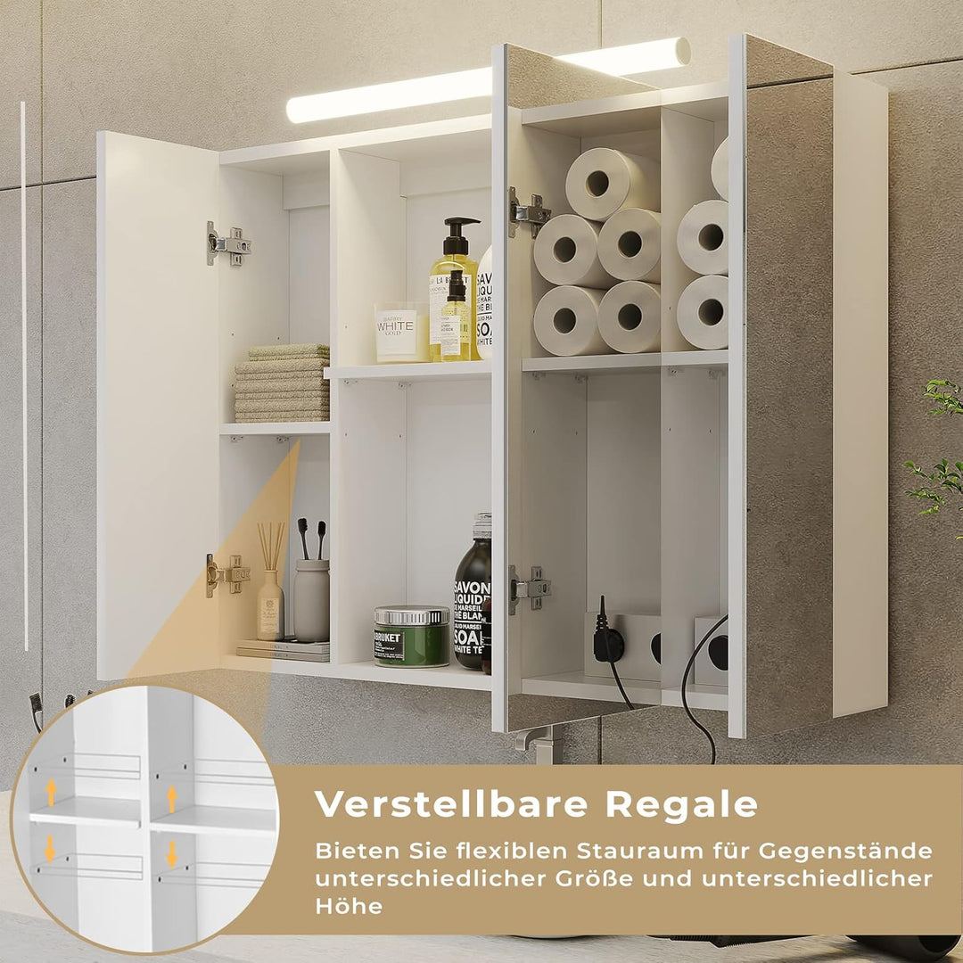 DICTAC Spiegelschrank Bad mit Beleuchtung, Steckdose und Lichtschalter Badschrank mit Beleuchtung un