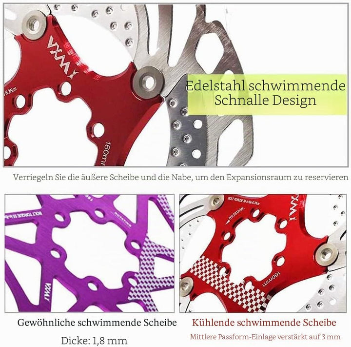 YBEKI 140mm 160mm 180mm 203mm Fahrrad Bremsscheibe mit 6 Schrauben Fahrradkühlung Bremsscheibe Schwi