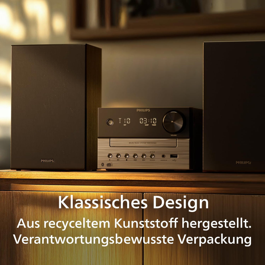 Philips TAM3505M2 Hi Fi Mikromusik-Anlage, Bluetooth-fähig, CD-Player, USB, Auracast FM und DAB-Radi