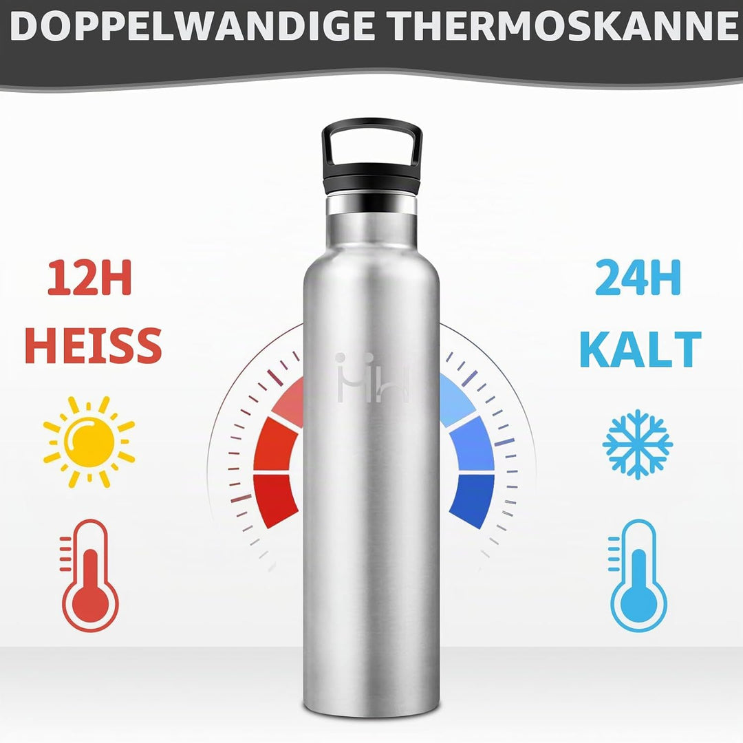 HoneyHolly Trinkflasche 1L Edelstahl, BPA-Frei, Wasserflasche Edelstahl, Auslaufsichere Isolierflasc