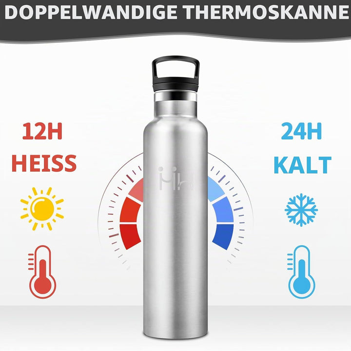 HoneyHolly Trinkflasche 1L Edelstahl, BPA-Frei, Wasserflasche Edelstahl, Auslaufsichere Isolierflasc