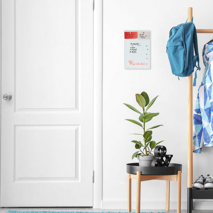 Relaxdays Schlüsselkasten mit Glasmagnettafel, 20 x 30 cm, 7 Haken, 6 Magnete, beschriftbar, Schlüss