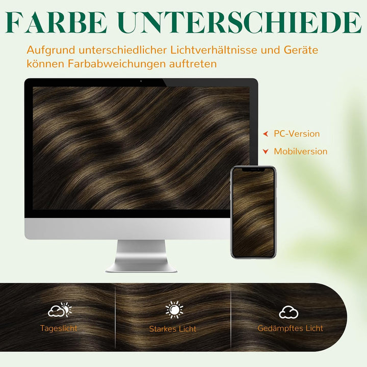 Easyouth Echthaar Extension Tape in Ombre Echthaar tape in Haar Extensions Dunkelstes Braun Aschbrau