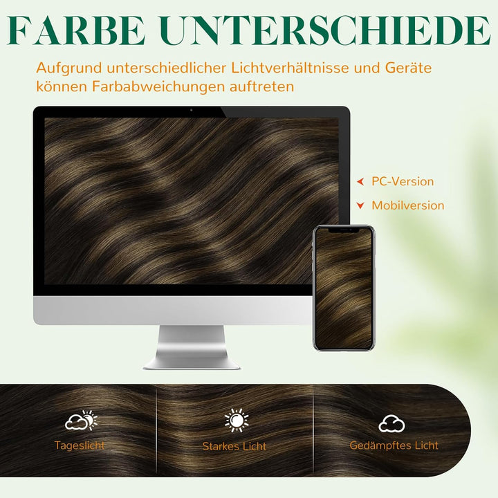 Easyouth Tape on Extensions Echthaar Glue in Haar Extensions Echthaar Farbe Dunkelstes Braun Aschbra