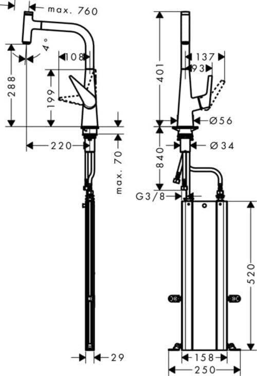 hansgrohe Talis Select S Einhebel-Küchenarmatur (Komfort-Höhe 300 mm, mit Ausziehauslauf und Schlauc