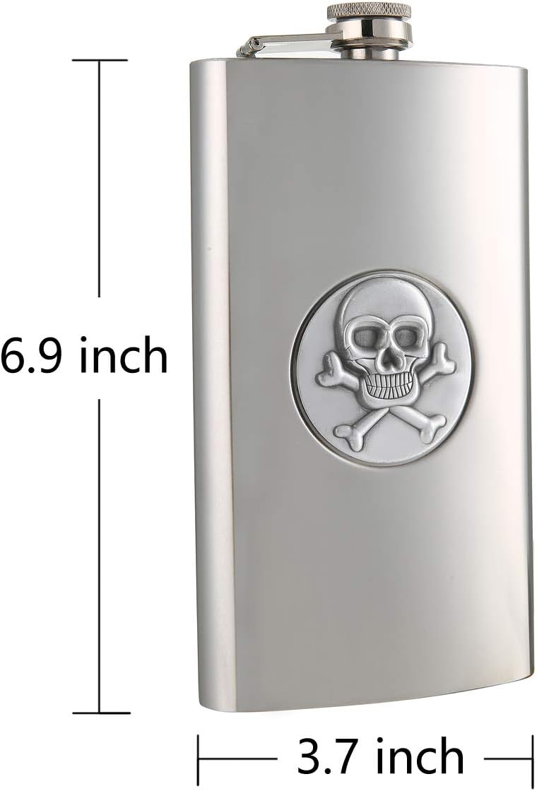 TANEAXON Flachmann mit Totenkopf-Muster, 340 ml, mit Trichter und Box, Edelstahl, auslaufsicher 12 o