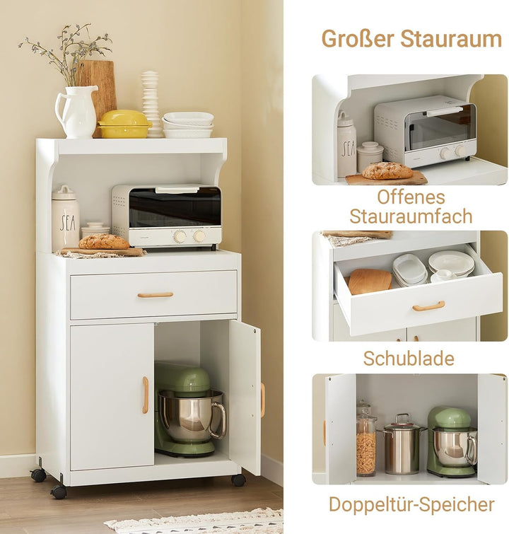 SoBuy® FSB12-W Mikrowellenschrank mit Rollen Küchenschrank Küchenwagen Getränkewagen mit 2 Ablagen,