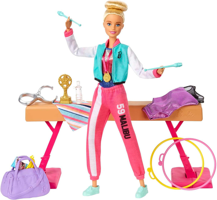 Barbie You Can Be Anything Series, Turnerin, Barbie-Puppe mit blonden Haaren, Schwebebalken, Turnbeu