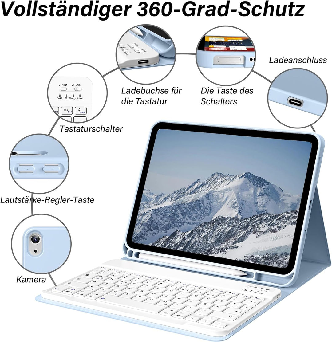 SZPSGC Hülle mit Tastatur für iPad A16 11. /10.Generation 11/10,9 Zoll 2025/2022, Magnetisches Anti-