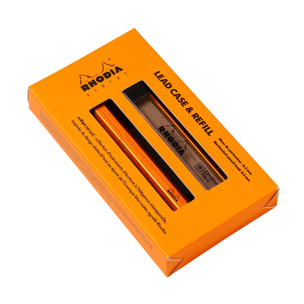 Rhodia 9357C - Etui & Ersatzminen 0,5 mm zum Nachfüllen, für Druckbleistifte Rhodia scRipt, Orange