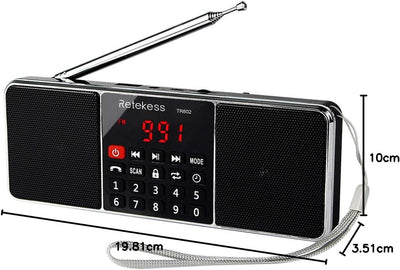 Retekess TR602 Tragbares Radio mit Bluetooth, AM FM Digital Radio mit Dual Woofer, 1000 mAh Akku, TF