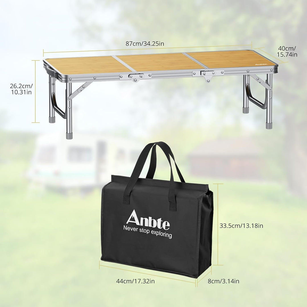 Anbte Campingtisch Klapptisch 87x40x26cm(LxBxH) mit Dicker Aluminium Rahmen Niedriger Picknicktisch