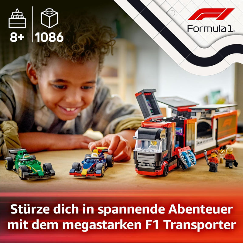 LEGO City F1 Transporter mit RB20 & AMR24 F1 Rennautos - Spielzeug Autotransporter für Red Bull & As