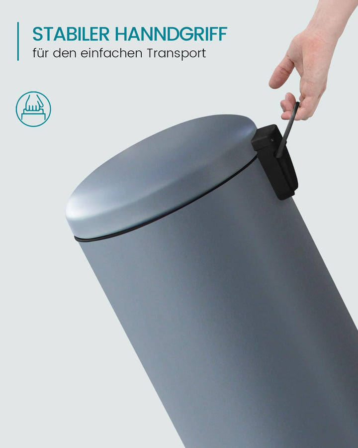 Mülleimer 30 L Treteimer mit Softclose-Deckel, Abfalleimer 30 Liter mit Fusspedal, Rund Mülleimer mi