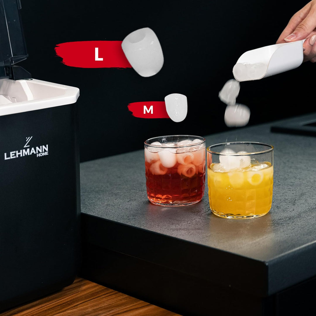 LEHMANN Eiswürfelmaschine, 9 Eiswürfel in 6–8 Minuten, 2 Grössen, 12kg in 24 Stunden, Eiswürfelmasch