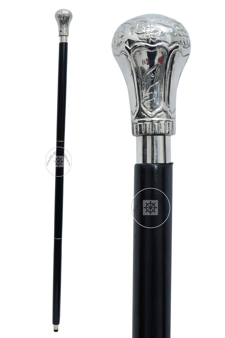 alfiya nautical store Harvy Canes Gehstock, verchromt, Messing, 91,4 cm, Chrom/Schwarz
