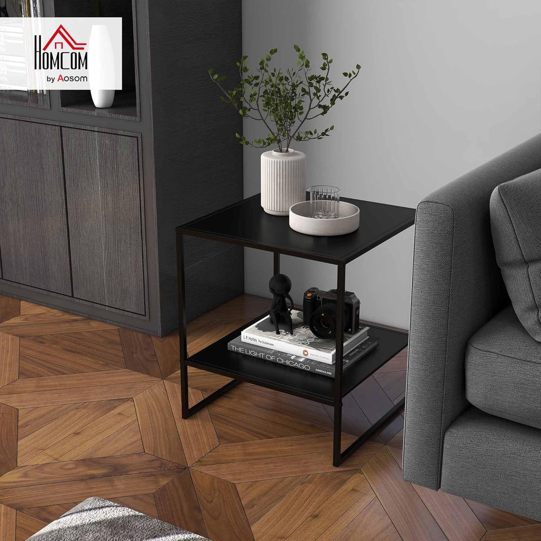 HOMCOM Couchtisch Quadratischer Wohnzimmertisch mit Stauraum, 2 Ebenen Skandinavisch Sofatisch mit S