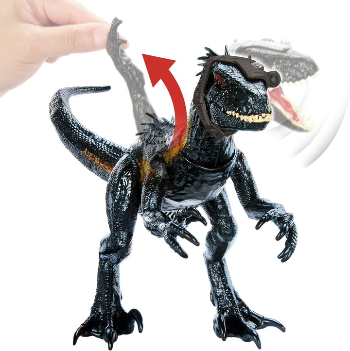 Jurassic World Dinosaurierfigur Indoraptor Track N Attack mit Ausrüstung für die Verfolgung und 3 An