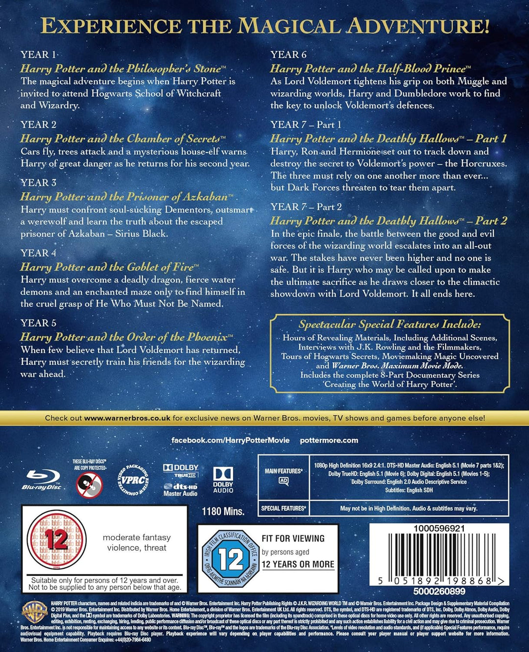 Harry Potter: The Complete 8-film Collection [2001] [2016] [Region Free], Blu-ray