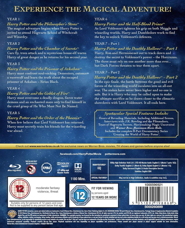 Harry Potter: The Complete 8-film Collection [2001] [2016] [Region Free], Blu-ray