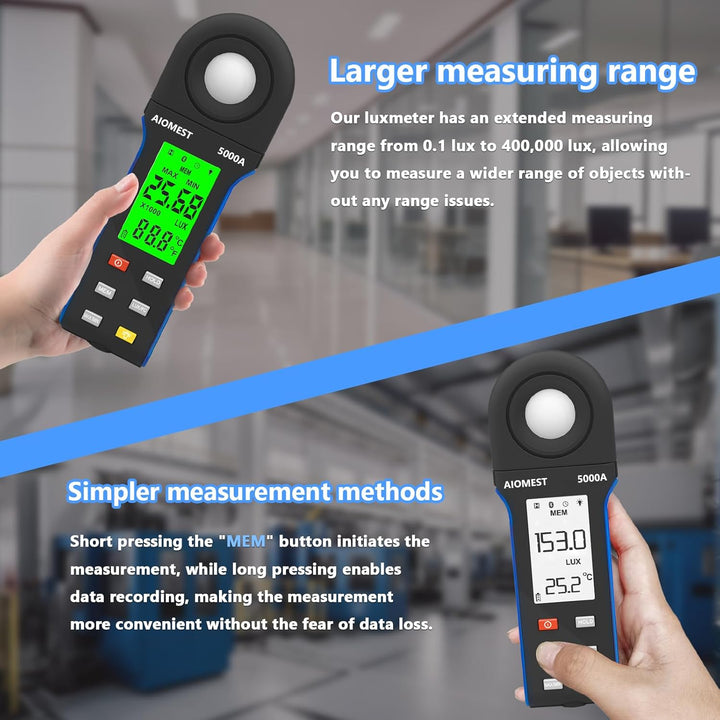 AIOMEST Digital Luxmeter, AI-5000A Tragbares Photometer Belichtungsmessgerät für Fotografie, Lichtme
