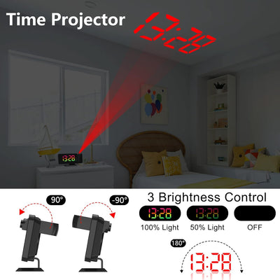 Exmate Projektionswecker, Digital Wecker mit Projektion, USB-Ladeanschluss, 7.5'' Dynamischer RGB-Sp