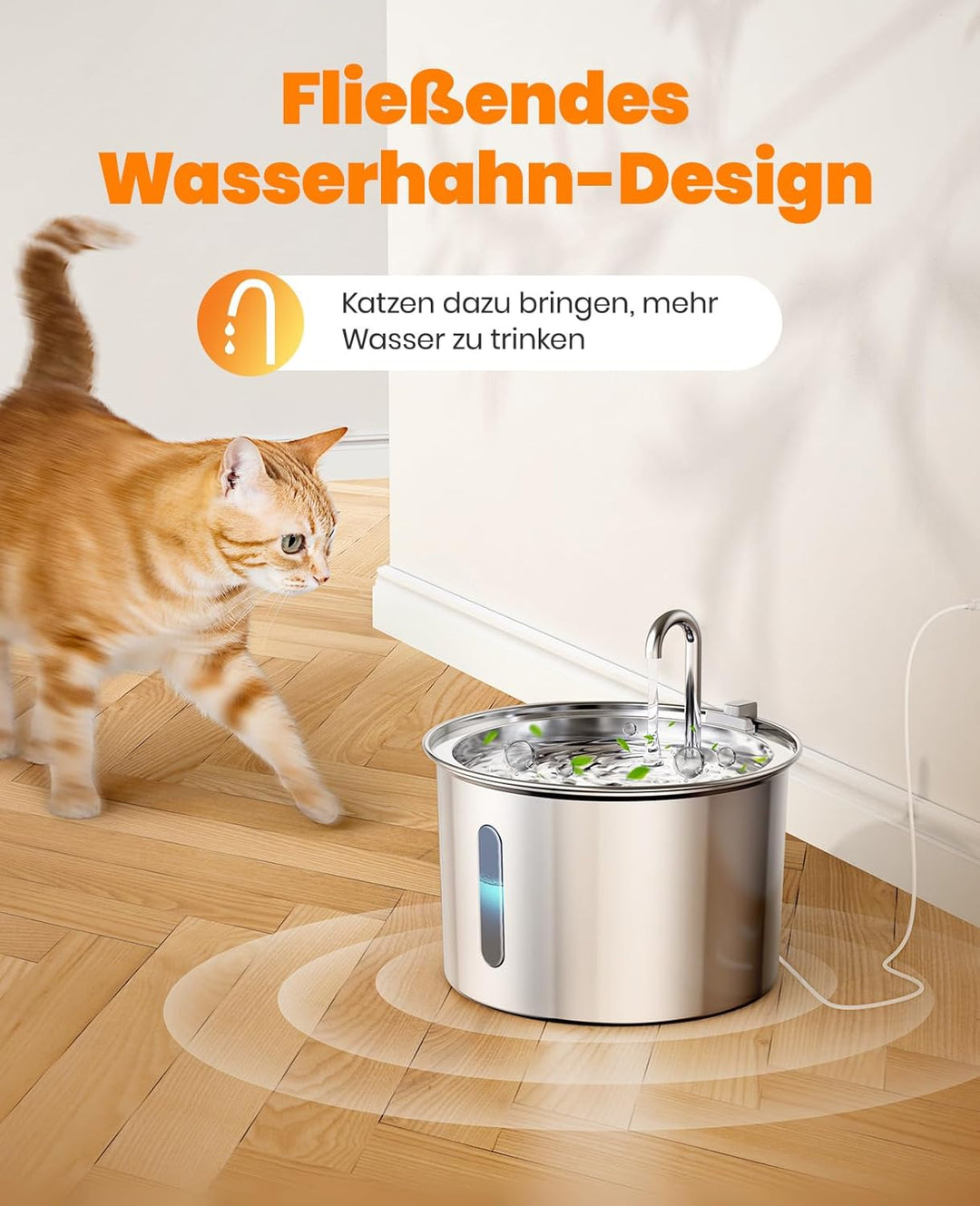 oneisall Katzenbrunnen Edelstahl, 2L Trinkbrunnen für Katze, Extrem Leiser Katzen Trinkbrunnen mit W