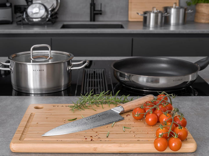 KLAMER Damast Chefmesser 20cm, extra scharfes Küchenmesser, echter japanischer Damaststahl, Fleischm
