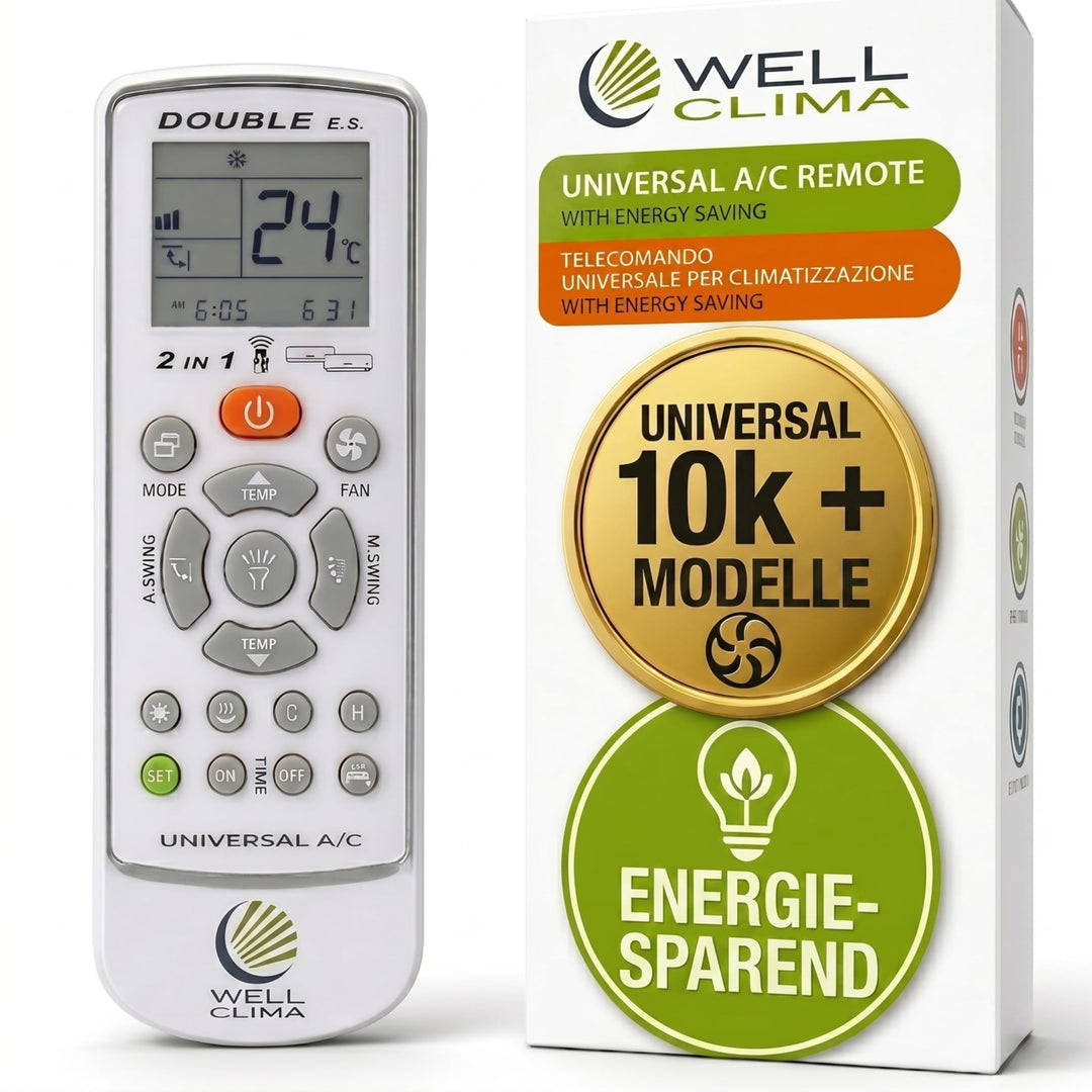 Wellclima Double E.S. Universal-Klimaanlagen-Fernbedienung, über 500 Marken kompatibel, integrierte