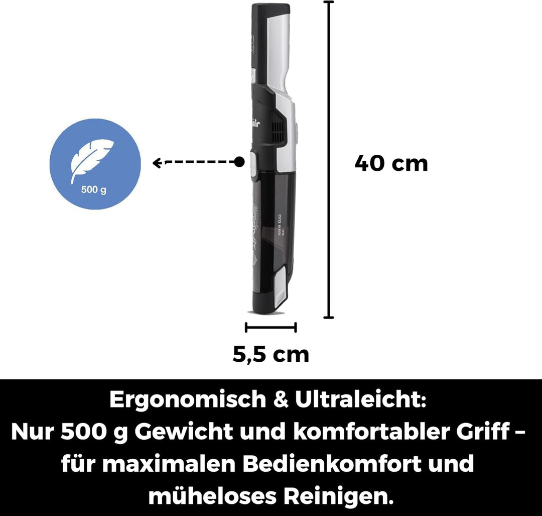 Fakir AS 1110 LT Premium Akku Staubsauger 120 W, Handstaubsauger Akku, kabelloser Staubsauger mit 11