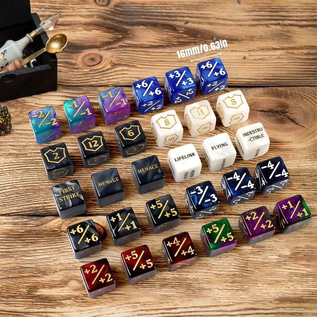 80 Stück MTG Würfelzähler-Set Premium，Schild Lebenszähler,Schlüsselwörter-Würfel,+1/+6 & -1/-6 Zähle