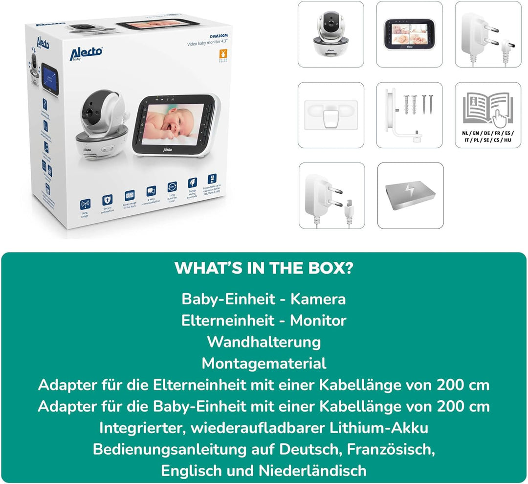 Alecto DVM200MGS Funk Babyphone steuerbarer Kamera - 100% störungsfreie Babyfon - Indoor Baby Monito