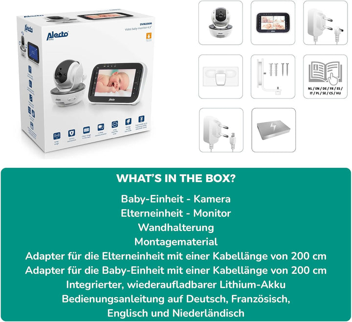 Alecto DVM200MGS Funk Babyphone steuerbarer Kamera - 100% störungsfreie Babyfon - Indoor Baby Monito