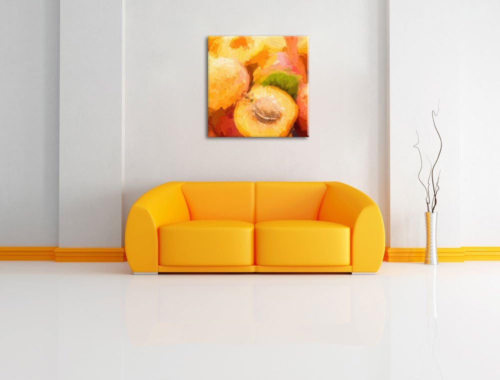 Pixxprint Frische Aprikosen Pinsel Effekt, Format: 70x70 auf Leinwand, 70x70
