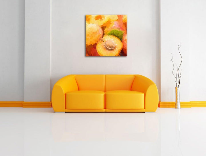 Pixxprint Frische Aprikosen Pinsel Effekt, Format: 70x70 auf Leinwand, 70x70
