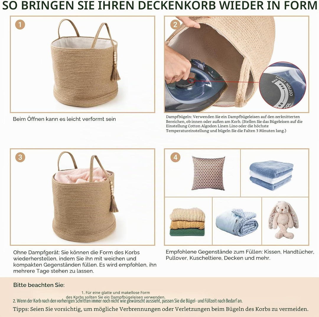 Mkono Hoher Weiden-Wäschekorb Geflochtener Aufbewahrungskorb Dekorativer Natürlicher Seilkorb Holzpe