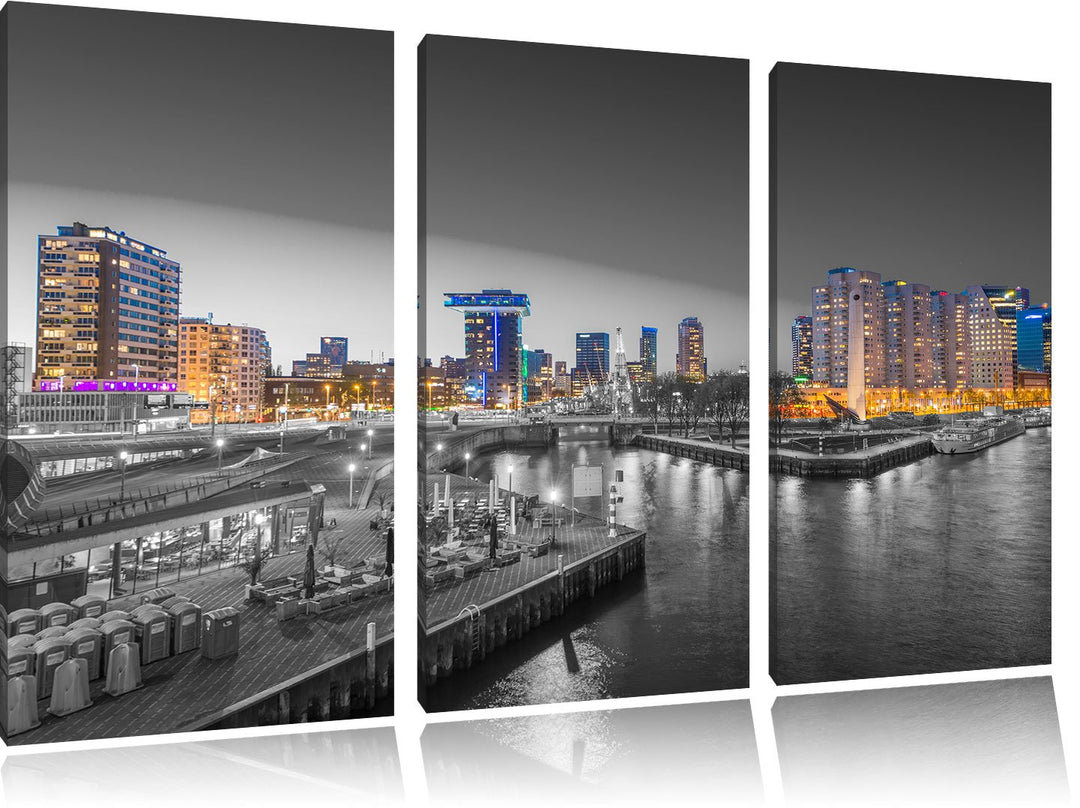 Pixxprint Ausblick auf Rotterdam als Leinwandbild/Grösse: 3 Teilig (120x80 cm) cm/Wandbild/Kunstdruc