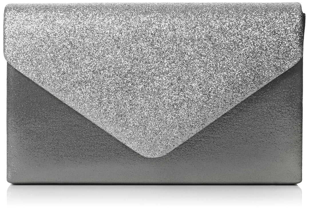 SwankySwans Damen Clutch Umschlag Kelly Glitzer Party Ball Clutch Silberfarben, Silberfarben