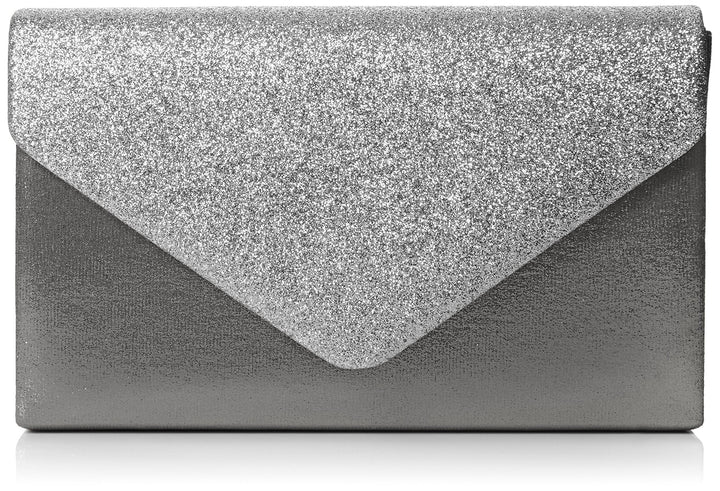 SwankySwans Damen Clutch Umschlag Kelly Glitzer Party Ball Clutch Silberfarben, Silberfarben