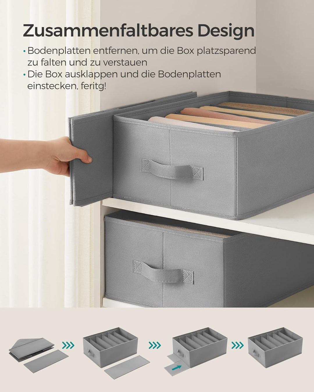 SONGMICS Kleiderschrank-Organizer 6er Set, Aufbewahrungsbox 6 Fächer, Schubladen-Ordnungssystem, Ord