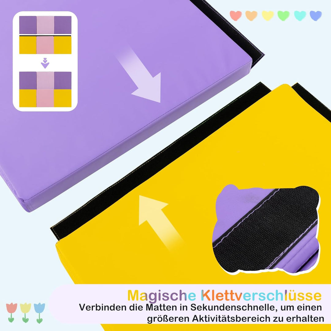 GOPLUS Weichbodenmatte, 180 x 60 x 5 cm Yogamatte rutschfest mit Klettverschlüssen & Tragegriffen, G