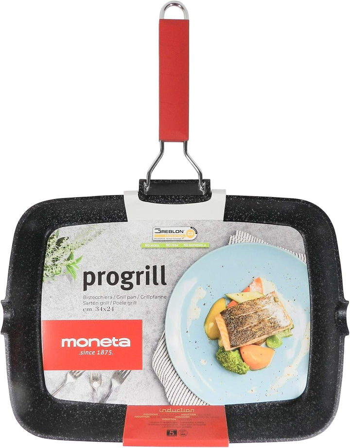 Moneta Grillpfanne 24 x 34 cm Pro Grill mit Klappgriff auch für Induktion