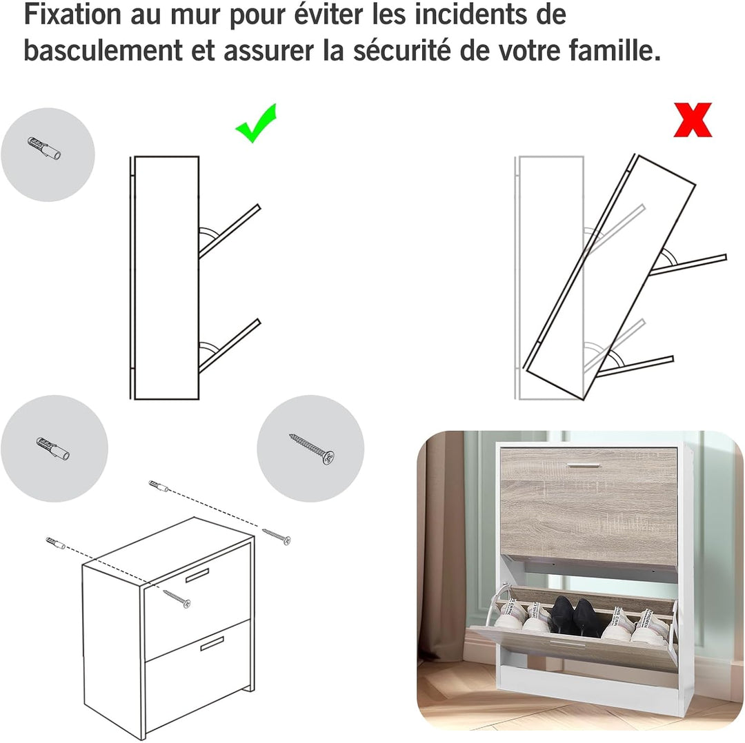 CASABEL Schuhschrank für 12 Paar – grosse Kapazität für Eingangsbereich – L 60 x T 24 x H 80 cm – Tü