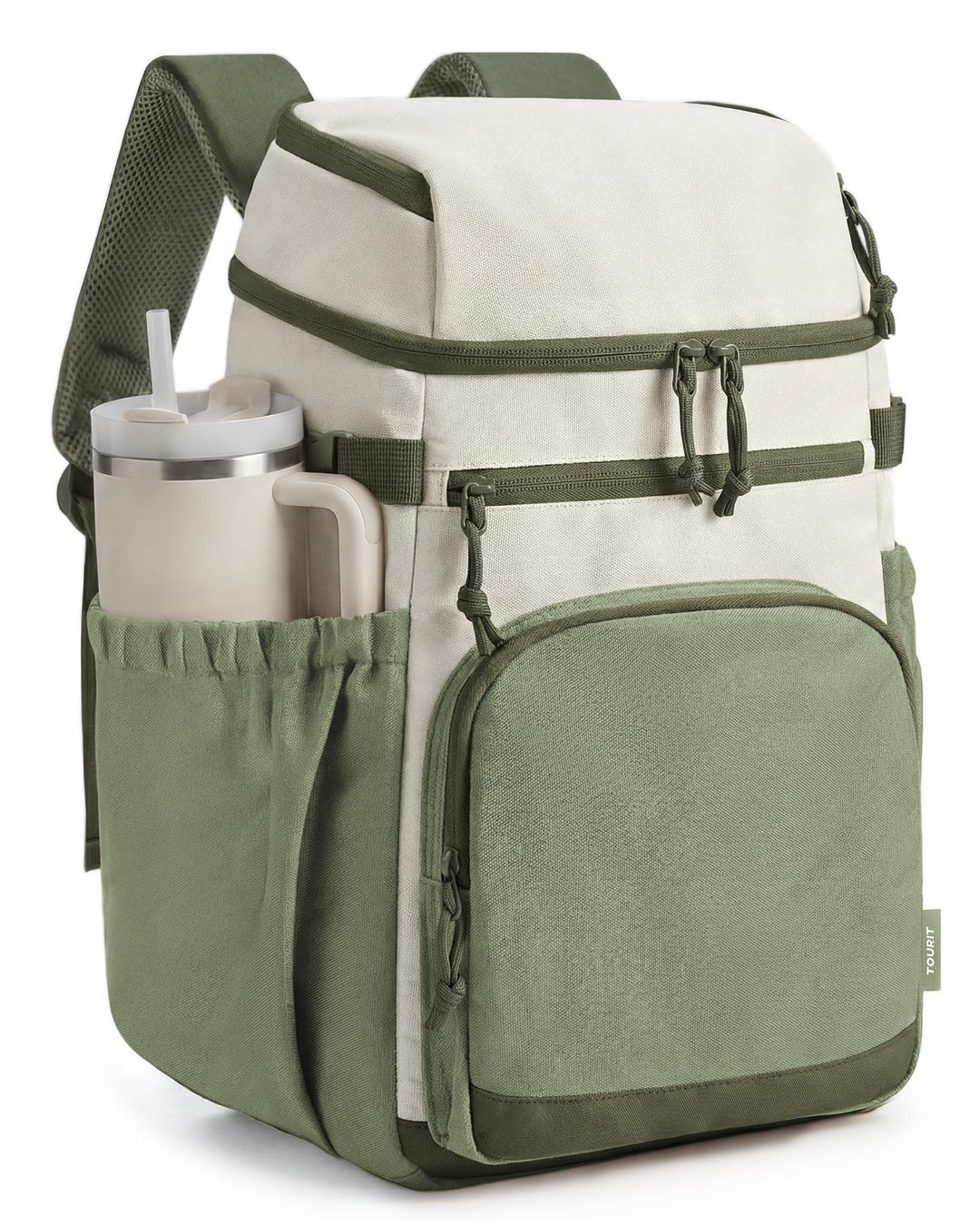 TOURIT Kühlrucksack Leichter Rucksack 21L mit Flaschenöffner Hält 30 Dosen Graugrün, Graugrün