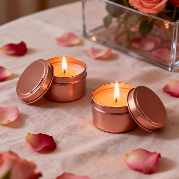 24 Stück 120ml Metall Kerzengläser mit Deckel Rosegold, Leere Kerzendosen zum Kerzen Giessen, Runde