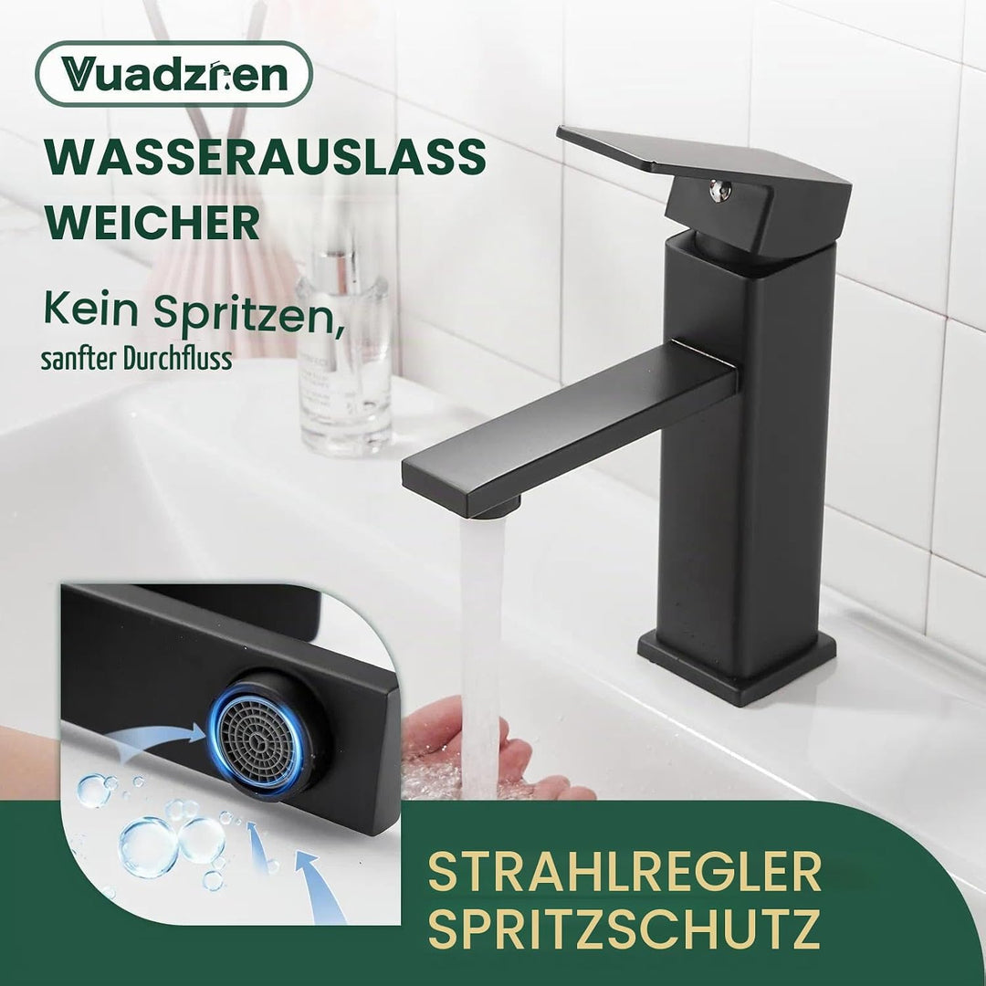 Einloch-Waschtischarmatur eckig Schwarz,Einhebelmischer mit Keramikkartusche, aus Edelstahl(1, Schwa