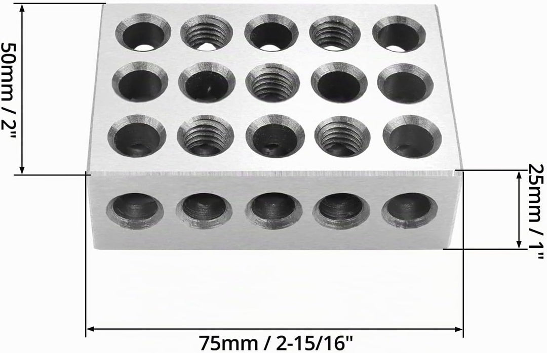 QWORK® 2 Stück Parallelblöcke Metrische 1-2-3 Blöcke, 23 Löcher Spannblöcke, Grösse 25 x 50 x 75 mm,