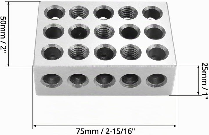 QWORK® 2 Stück Parallelblöcke Metrische 1-2-3 Blöcke, 23 Löcher Spannblöcke, Grösse 25 x 50 x 75 mm,